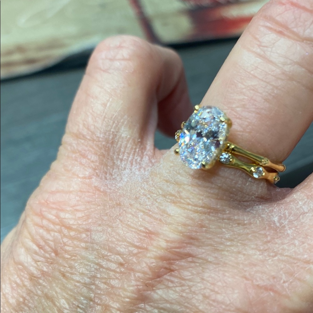 2 PCs-18K Gold Plated Oval Moissanite Engagement Ring